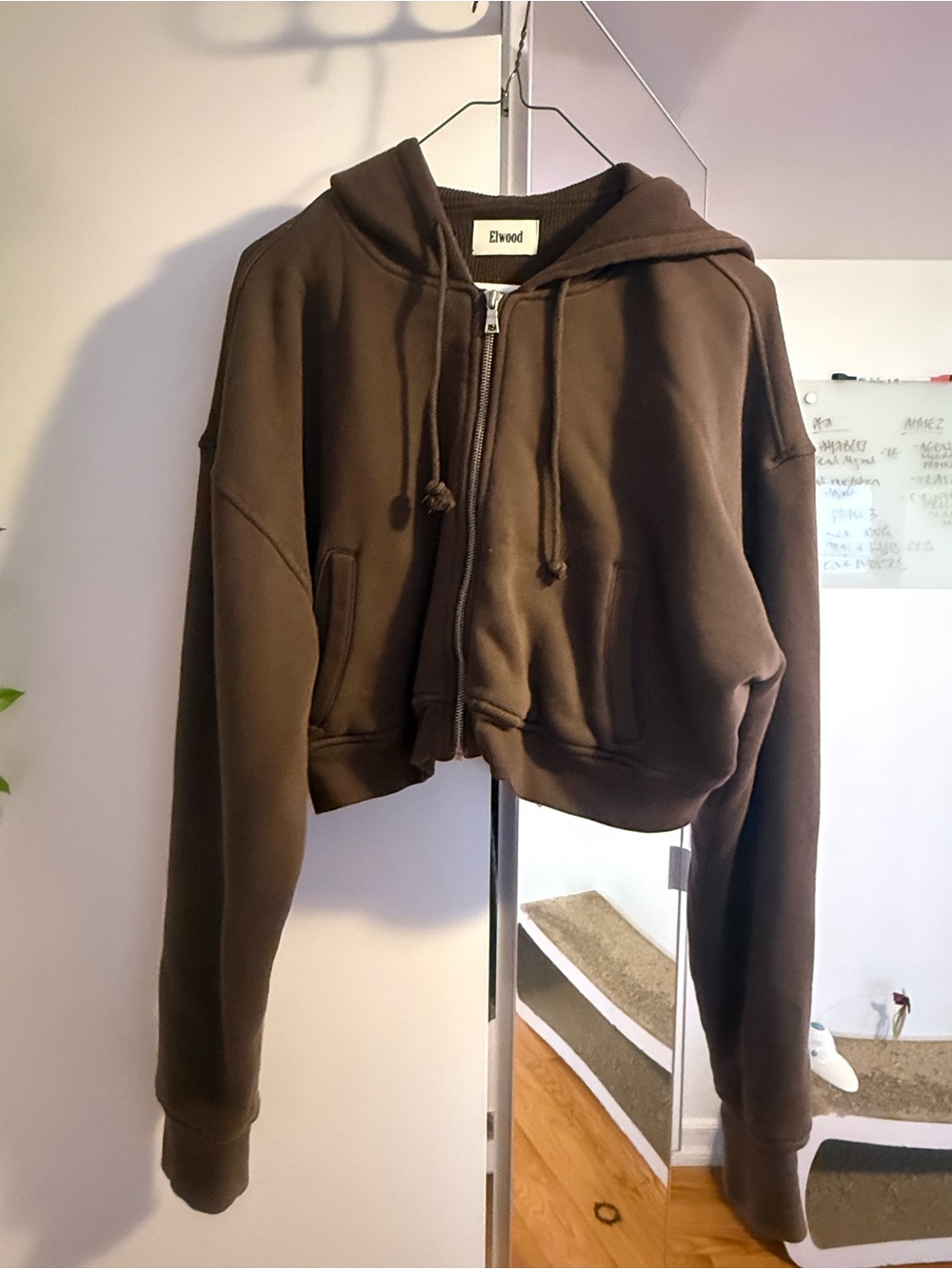 Elwood Women's Chocolate Brown Cropped Zip Hoodie Jacket